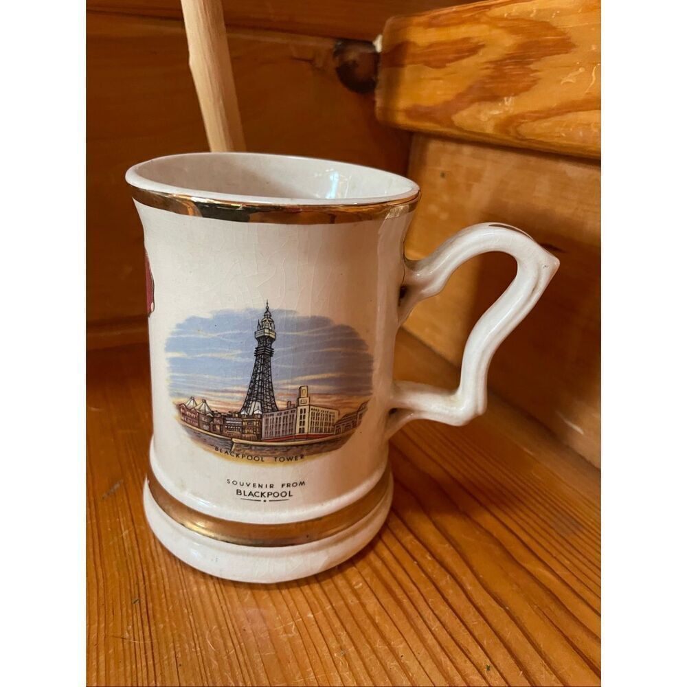 Vintage Blackpool Souvenir Tankard in VGC ~22 ct Gold Gilt Edge ~4" Tall